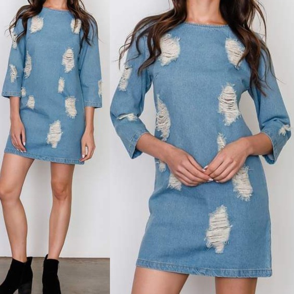 ACE DISTRESSED LIGHT WASH DENIM DRESS - Picture 6 of 6